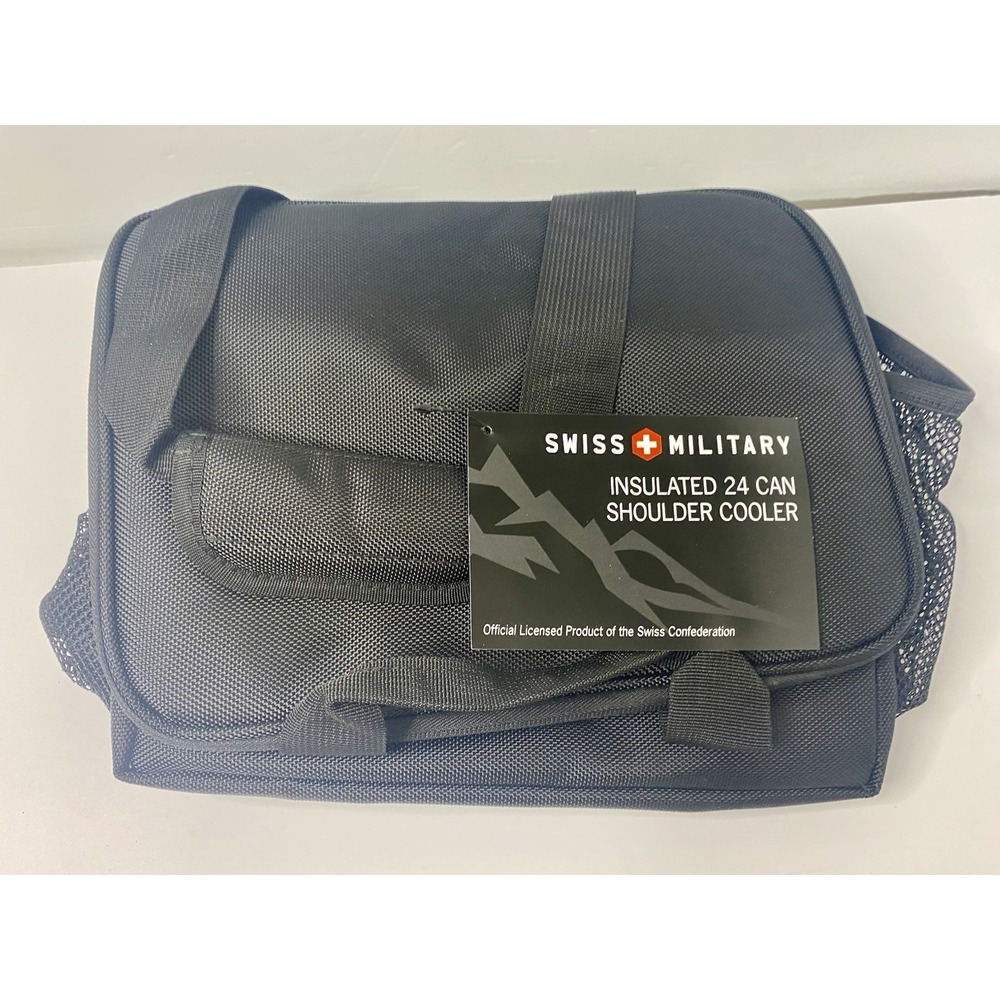 SWISS Military Insulated 24 Can Shoulder Cooler Bag Black New W/ Shoulder Strap